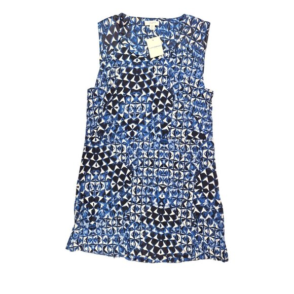 Lucky Brand Blue White Sleeveless Geometric Print Shift Dress XS New with Tags - Picture 2 of 7